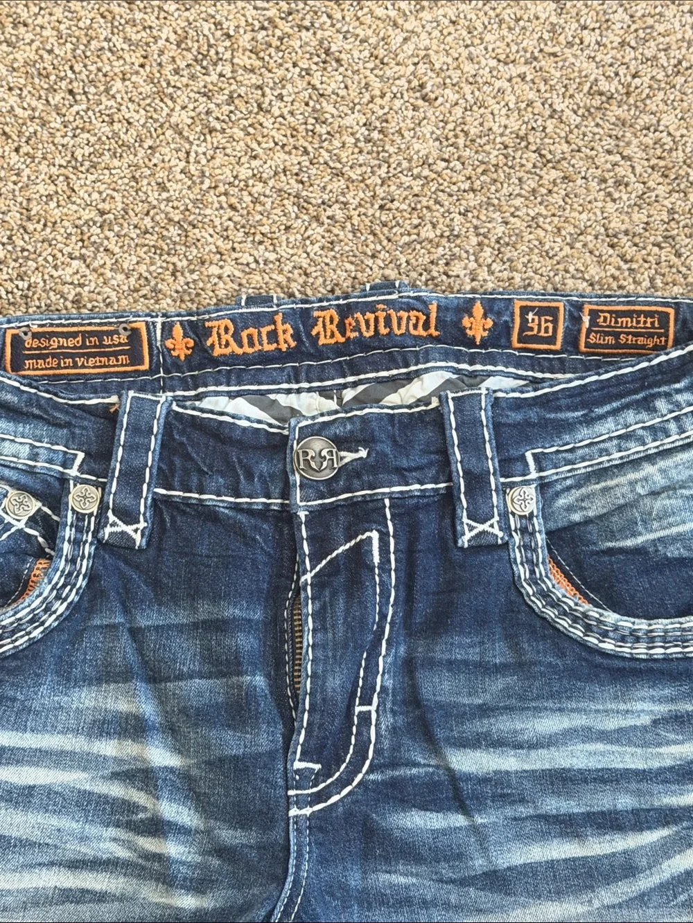 Rock Revival Distressed Medium Blue Denim Jeans